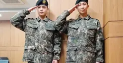 Potret terbaru RM dan V BTS lulus pelatihan dasar militer, Selasa 16 Januari 2024. (Sumber: Instagram @rkive - InfoSemarang.com)