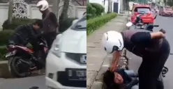Viral video pengendara motor dipukul hingga kejang setelah senggolan dengan pengendara lain di Cimahi, Jawa Barat, Rabu (19/4/2023). (Sumber : Twitter @tanyakanrl)
