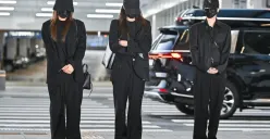 Penampilan SinB VIVIZ di bandara usai kabar meninggalnya Moonbin ASTRO. (Sumber : OSEN)