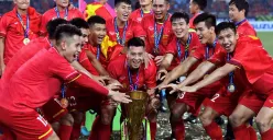 Vietnam saat meraih medali emas di cabang olahraga sepak bola SEA Games 2022 (Sumber : Twitter)