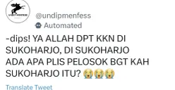 Menfess berisi Sukoharjo dikira pelosok yang viral di Twitter. (Sumber : Twitter @undipmenfess)