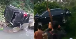 Mobil terjun ke jurang di Klaten setelah sopir yang baru belajar menyetir hilang kendali. (Sumber : Instagram @anam_asix)