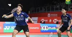Ganda putri, Apriyani Rahayu/Siti Fadia Silva Ramadhanti, saat menaklukkan wakil Thailand di babak 16 besar Malaysia Masters 2023. (Sumber : PBSI)