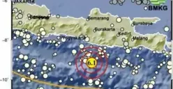 Gempa bumi magnitudo 6,1 di Pacitan, Jawa Timur, Kamis 8 Juni 2023 pukul 00.04 WIB. (Sumber : Twitter @infoBMKG)