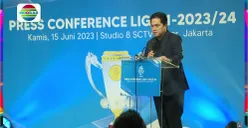 Erick Thohir dalam acara press conference Liga 1 Indonesia 2023/2024 (Sumber : tangkapan layar Vidio)