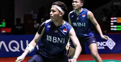 Pasangan Fajar Alfian/Muhammad Rian Ardianto kalah dari wakil India, Rankireddy/Shetty, di babak perempat final Indonesia Open 2023. (Sumber : PBSI)