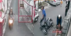 Rekaman CCTV perempuan pengendara motor hantam tembok rumah warga Jalan Genuk diduga karena rem blong, Jumat 16 Juni 2023. (Sumber : Instagram @kejadiansmg)