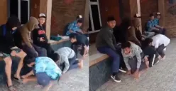 Aksi perundungan 6 pelajar SMP di Cianjur, Jawa Barat. Mereka diminta merangkak hingga mencium kaki pelaku. (Sumber : Twitter @Heraloebss)