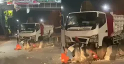 Kecelakaan di Pedurungan: Truk Hantam Beton Pembatas Jalan hingga Hancur, Sopir Diduga Mengantuk