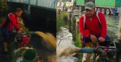 Panji Alfonsius, pahlawan pompa air yang bantu menguras banjir di Tol Kaligawe Semarang, Jumat 7 Juli 2023. (Sumber : Instagram @infokejadian_genuk)