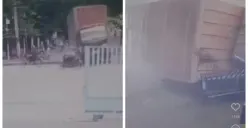 Truk kontainer mengalami rem blong di Jalan Raya Tambak Aji, Kota Semarang. (Sumber : Dok CCTV Indofood FID)