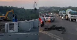 Baru selesai diaspal, jalan tembus Jangli Undip Semarang sudah ambles dan retak di beberapa titik padahal belum diresmika Wali Kota Semarang. (Sumber : Instagram @kejadiansmg)