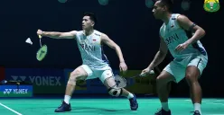Pramudya Kusumawardana/Yeremia Erich Yoche Yacob Rambitan yang berhasil mengalahkan wakil Denmark, Jeppe Bay/Lasse, di babak 32 besar Korea Open 2023, Selasa 18 Juli 2023. (Sumber : PBSI)