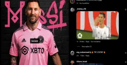 Unggahan Instagram Inter Miami terkait perkenalan Lionel Messi. Messi mengalahkan rekor Cristiano Ronaldo terkait jumlah penonton saat perkenalan ke publik.