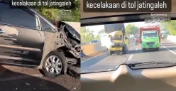 Kecelakaan melibatkan 2 kendaraan terjadi di Tol Tembalang atau Tol Jatingaleh Semarang, pada Jumat 21 Juli 2023 pagi sekitar pukul 07.00 WIB. (Sumber : Instagram @portalsemarang)