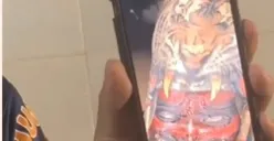 Tato wajah Syhanaz Sadiqah di punggung Rendy Kjaernett berubah jadi mirip setan (Sumber : Instagram/@bundsthetic)