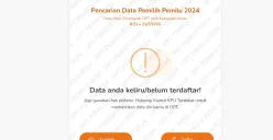 Tangkapan layar hasil cek nama di daftar pemilih tetap (DPT) Pemilu 2024.