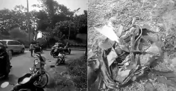 Truk air alami rem blong hingga hantam sejumlah pengendara motor di turunan TPS Jatibarang, Ngaliyan, Kota Semarang, Senin 24 Juli 2023 siang. (Sumber : Instagram @infokejadiansemarang.new)