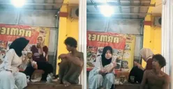 Viral video ukhti santuy nongkrong bareng pria diduga ODGJ di warung (Sumber : TikTok/@inearunitis)