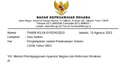Beredar surat ajuan agar jadwal CPNS 2023 dibuka pada 17 September 2023. Jika sudah disetujui Menpan RB, maka pembukaan CPNS dan PPPK tinggal dilaksanakan di tanggal tersebut!