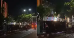 Kecelakaan Lalu Lintas Truk Tabrak Pembatas Jalan di Pamularsih, Kondisi Bak Sampai Terguling