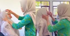 Viral aksi guru perempuan menghapus riasan wajah siswinya satu per satu di dalam kelas di SMAN 1 Bergas Semarang. (Sumber : TikTok @_buhanii)