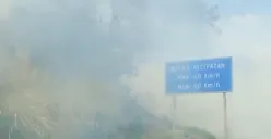 Terjadi kebakaran di area hijau pinggir Jalan Tol Krapyak arah ke Ungaran pada Selasa 12 September 2023 siang ini, pengendara waspada asap tebal. (Sumber : Instagram @infokejadiansemarang.new)