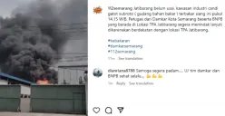 Kebakaran gudang di kawasan industri Candi, Jatibarang, Semarang. (Sumber : Instagram/112semarang)