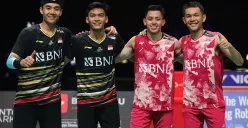 Pasangan Bagas Maulana dan Muhammad Shohibul Fikri melaju ke final ganda putra Denmark Open 2023 setelah mengalahkan Fajar/Rian dalam semifinal. (Sumber : Instagram/badminton.ina)