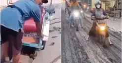 Viral Warga Jombang lintasi Jalan yang Baru Dua Jam Dicor, Berawal Dari Aksi Nekat Tukang Becak (Sumber : instagram.com/lambe.nyinyir.officiall)