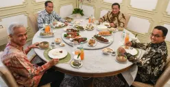 Presiden Jokowi mengundang 3 bakal calon presiden Pilpres 2024, Anies Baswedan, Ganjar Pranowo dan Prabowo Subianto, untuk makan siang bersama di Istana Jakarta, Senin 30 Oktober 2023. (Sumber : ANTARA)