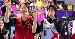 Megawati Hangestri saat berhasil menang atas Pink Spiders (Sumber : kovo.co.kr)