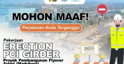Imbauan untuk pengguna jalan untuk hati-hati dan waspada saat melintas di area Jalan Arteri Yos Sudarso, ada proyek pemasangan girder di proyek Flyover Madukoro. (Sumber : Instagram @rasikausa)