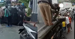 Kecelakaan Tunggal di Jalan Majapahit, Satu Mobil Terguling Tabrak Halte BRT