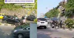 Kecelakaan Mobil di Depan Kampus UIN Walisongo, Tiang Lampu Sampai Doyong Diduga Sopir Ngebut