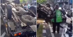 Kecelakan di Turunan Silayur, Pick UP Terguling Usai Tabrak Pal (Sumber : instagram.com/infokejadian_semarang)