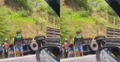 Kecelakaan di Tol Jatingaleh Arah Tembalang, Satu Buah Truk Nyungseb di Parit