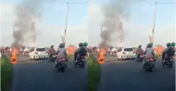 satu unit motor terbakar di flyover Bangetayu (Sumber : instagram @infokejadian_genuk)