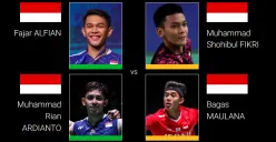 Perang saudara Fajar/Rian vs Bagas/Fikri di perempat final Indonesia Masters 2024. (Sumber: BWF - InfoSemarang.com)