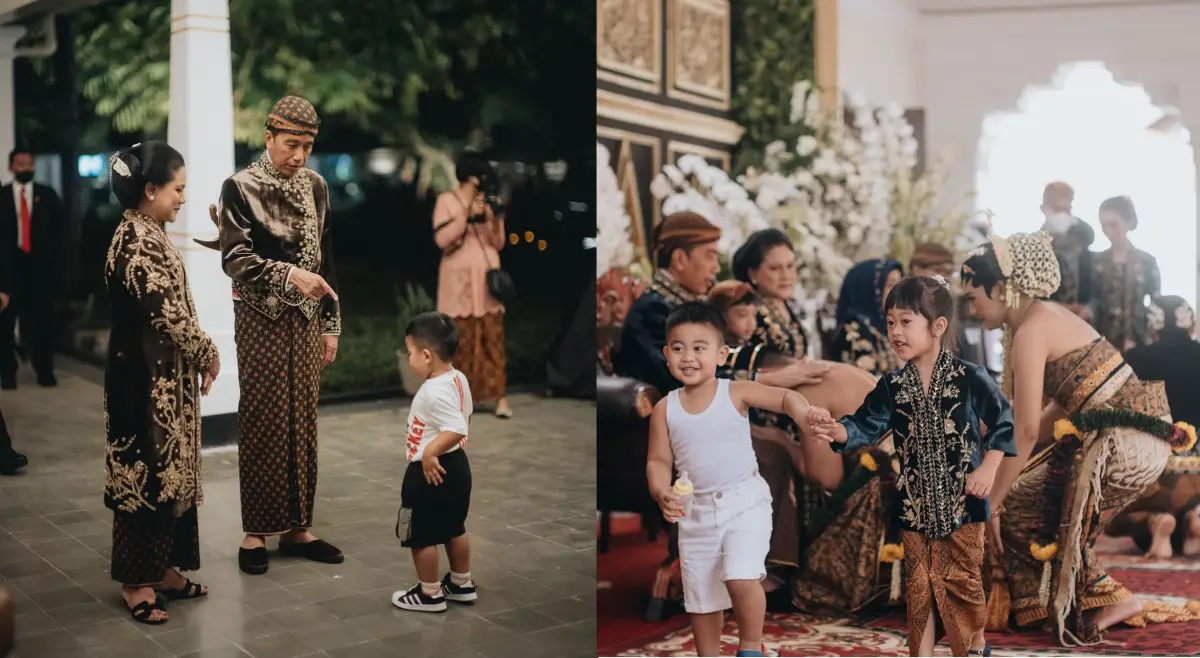 Polah anak kedua Kahiyang Ayu, Panembahan Al Nahyan Nasution, di pernikahan Kaesang Pangarep dan Erina Gudono. (Sumber : Instagram @ayanggkahiyang)