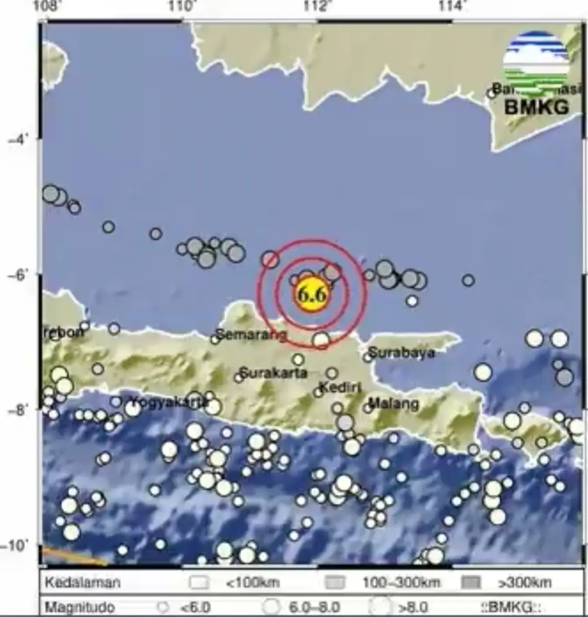 Gempa Tuban terasa hingga banyak daerah (Sumber : BMKG)