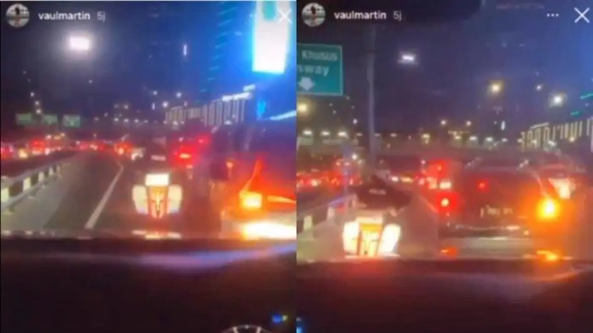 Video pengemudi mengumpati pengendara lain saat dikawal polisi menerobos kemacetan. (Sumber : Instagram @fakta.jakarta)