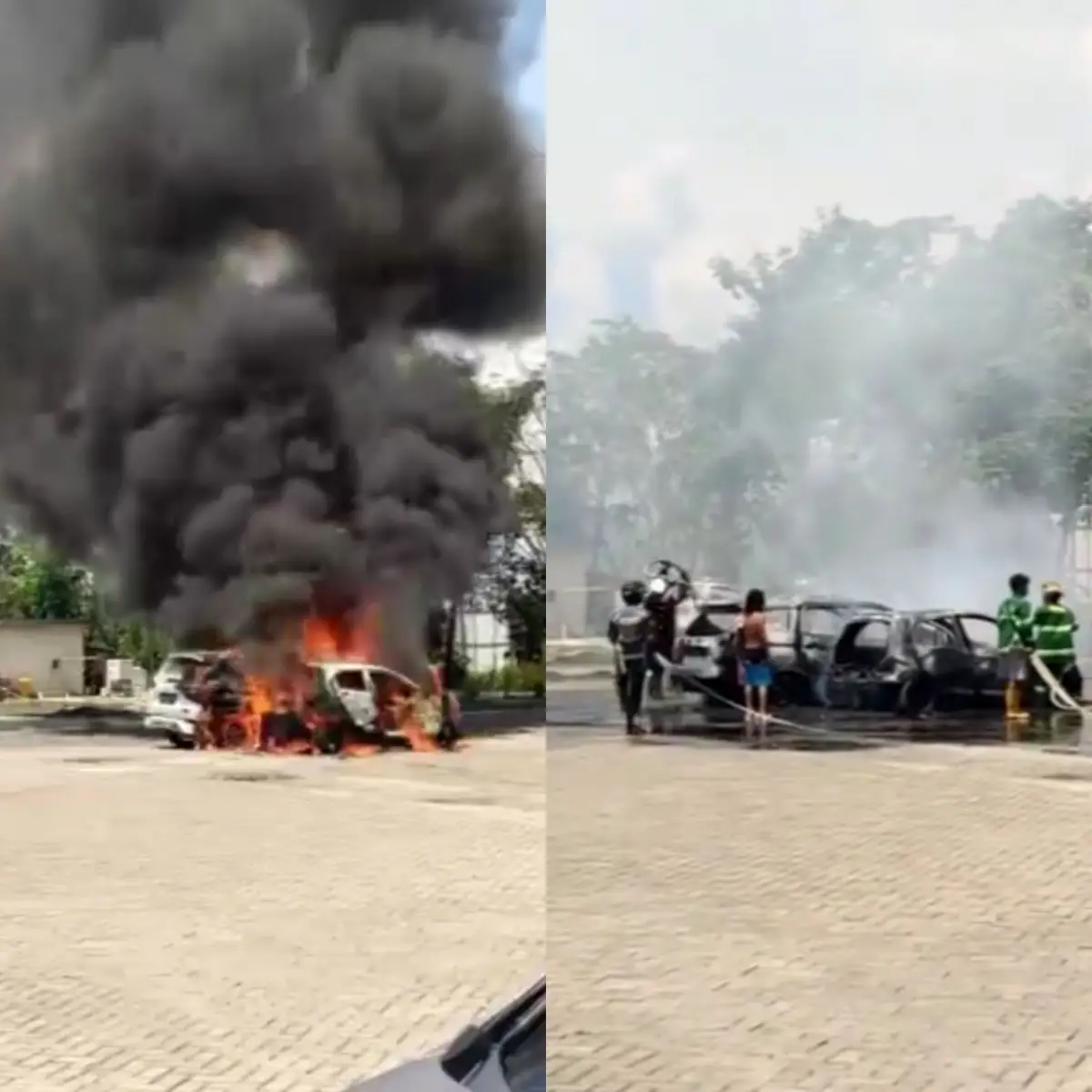 4 unit mobil tiba-tiba terbakar akibat cuaca panas ekstrim di Banjarbaru Kalimantan Selatan (Sumber : Instagram)