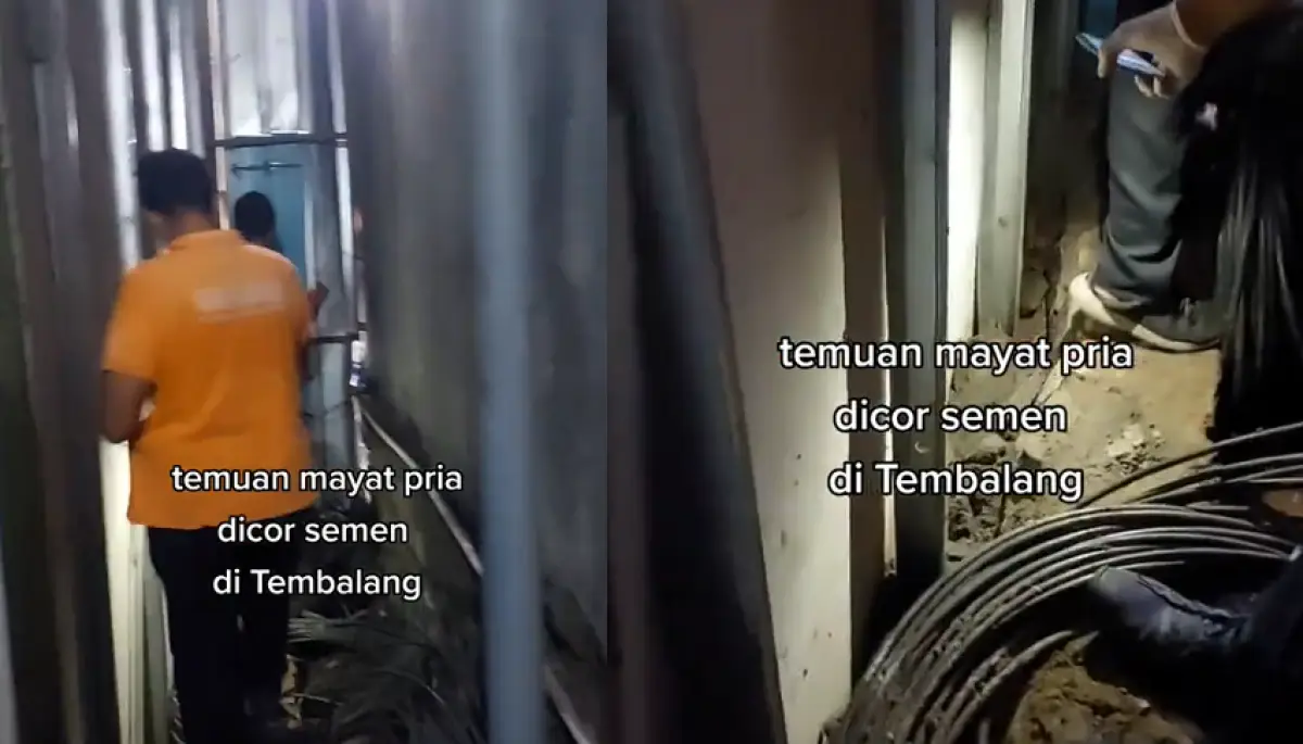 Penemuan mayat dicor semen di toko isi ulang galon dan gas di Tembalang, Kota Semarang, Senin (8/5/2023). (Sumber : TikTok @damar_sinuko)