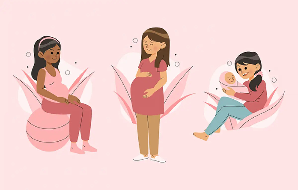 Ilustrasi kehamilan hingga kelahiran bayi.  Simak nutrisi penting yang dibutuhkan janin di dalam kandungan agar tetap sehat. (Sumber : Freepik)