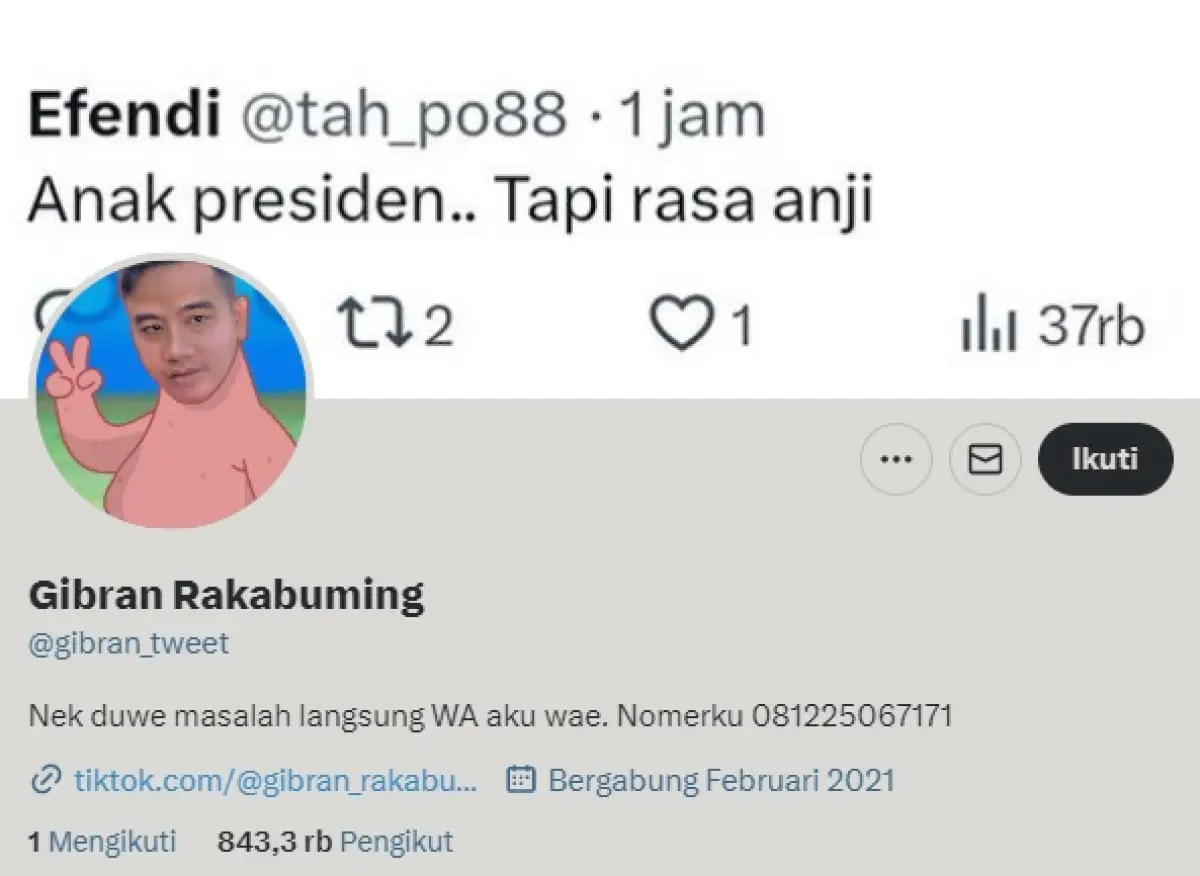 Gibran Rakabuming dimaki warganet di Twitter. (Sumber : Twitter/gibran_tweet)