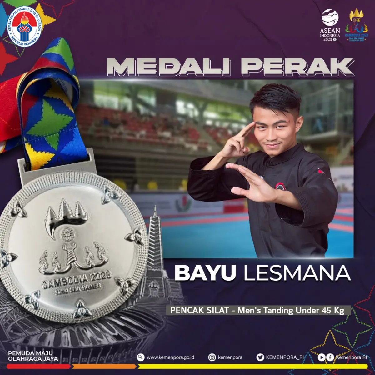 Atlet pencak silat Indonesia, Bayu Lesmana mendapat perak usai diduga mengalami tindakan curang dari tuan rumah. (Sumber : Twitter/Kemenpora RI)