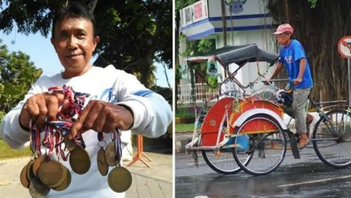 Suharto, mantan atlet yang kini berprofesi sebagai tukang becak (Sumber : instagram)