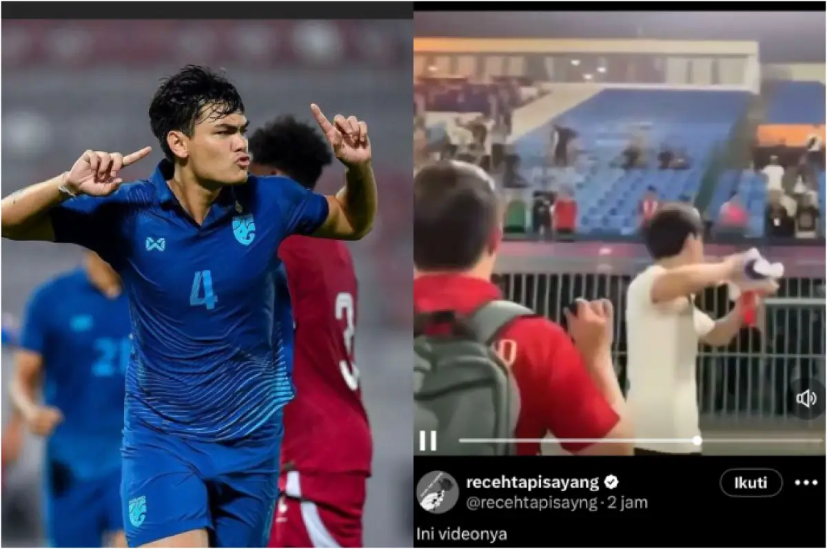 Aksi tak terpuji dilakukan Jonathan Khemdee, pemain bek Timnas Thailand U 22 usai kalah dari Timnas Indonesia U 22 di laga final SEA Games 2023 (Sumber : instagram @jkhemdee17/Twitter @recehtapisayang)