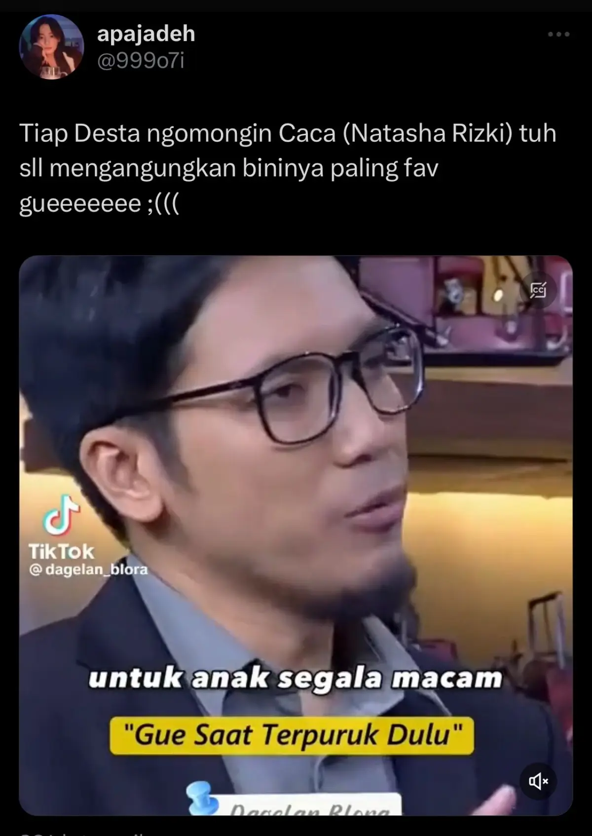 Video lama Desta kembali disorot usai dirinya menggugat cerai Natasha Rizky (Sumber : Twitter @999o7i)